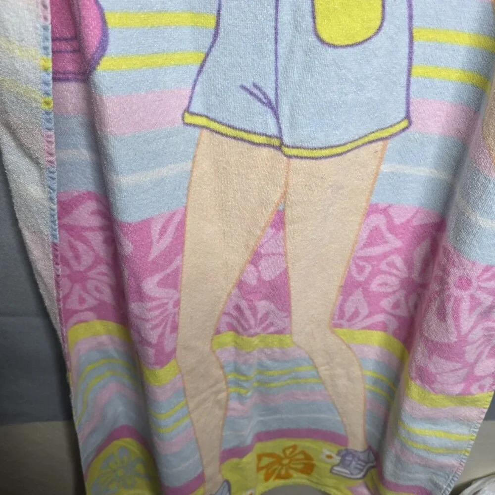 Vintage Mattel Barbie Beach Towel Blond Pink White Flowers Summer 2000 Movie